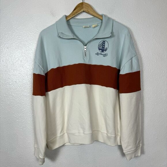 Levis 1/4 Zip Pullover Graphic Rue Sweatshirt Womens XL‎ Colorblock Golden Gate - Picture 1 of 9